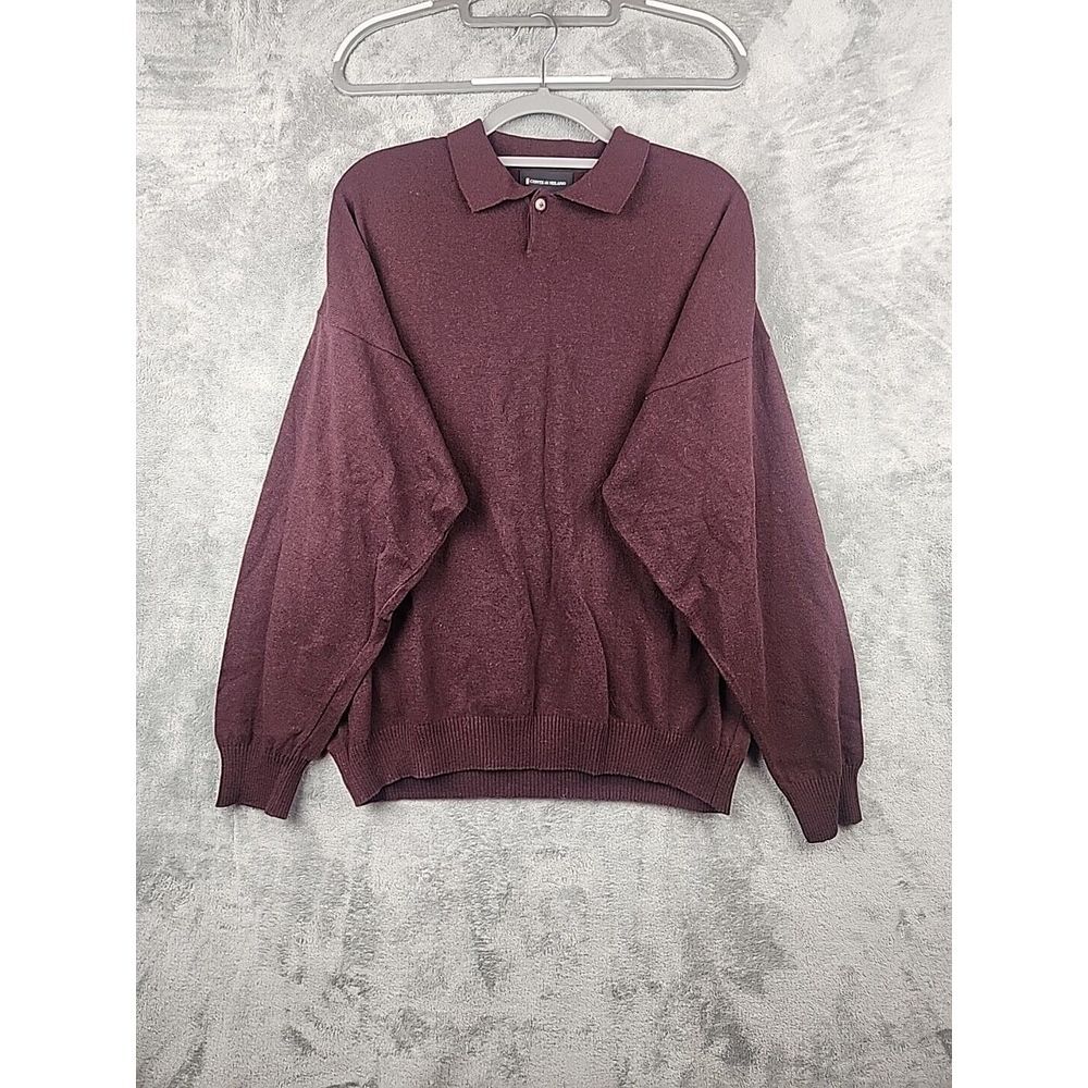 Conte di Milano Reddish Purple Wool Polo Pullover Sweater Made in Italy Size XXL